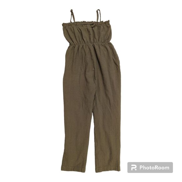 Lush Tie Front Textured Romper in Olive Green Size S - Picture 5 of 7